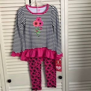Young Hearts Long Sleeve T Shirt & Tights Flowers & Ruffles Girls Size 6 New